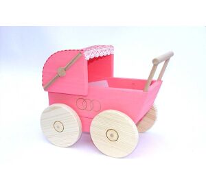 Holzkinderwagen für Puppen rosa
